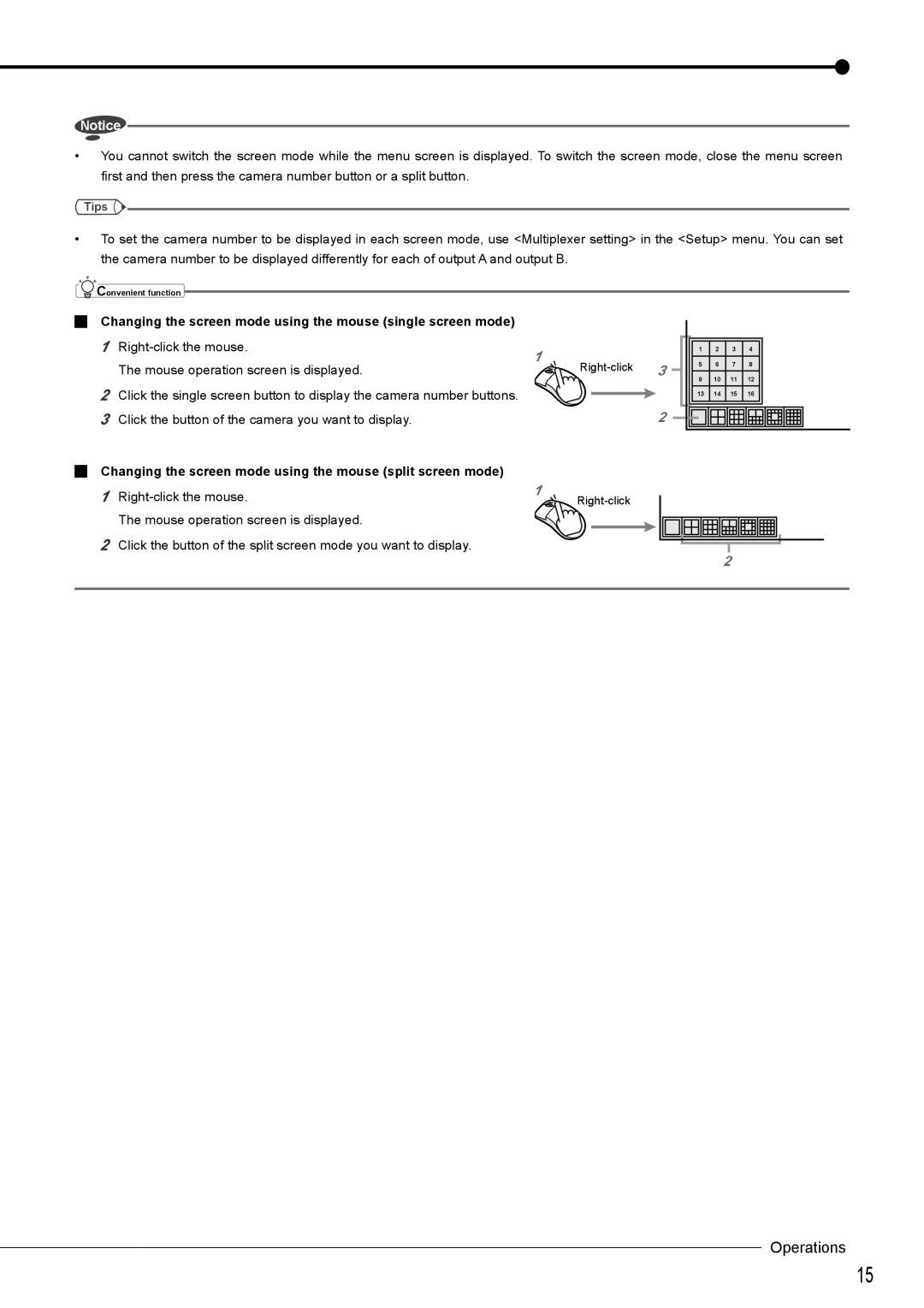 Mitsubishi Electronics DX-TL5716U instruction manual Changing the screen mode using the mouse single screen mode 