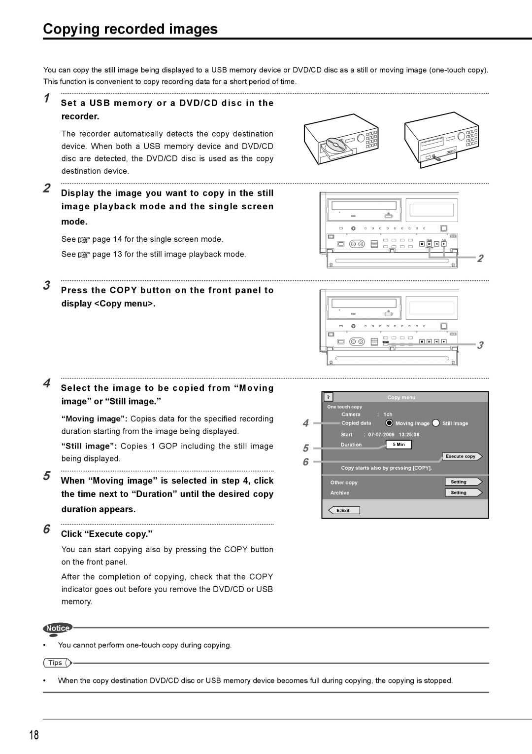 Mitsubishi Electronics DX-TL5716U instruction manual Copying recorded images 