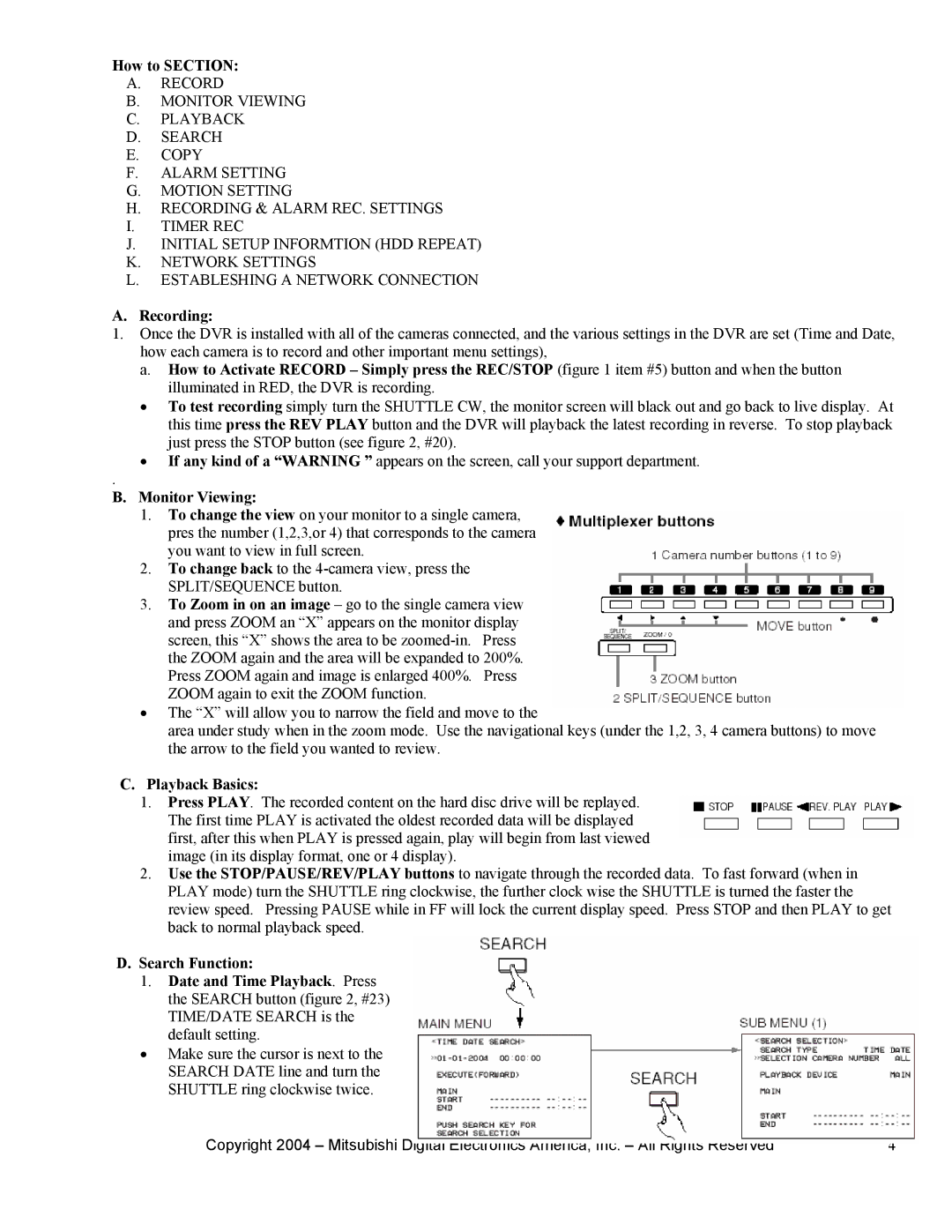 Mitsubishi Electronics DX-TL910U setup guide How to Section, Recording, Monitor Viewing, Playback Basics 