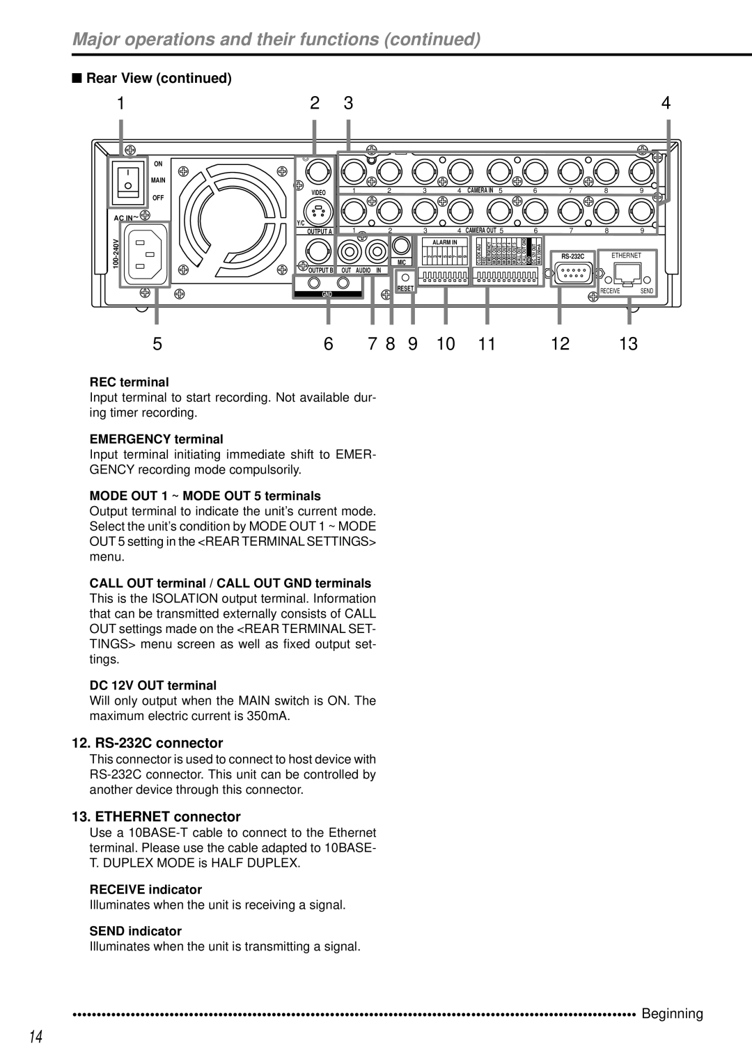 Mitsubishi Electronics DX-TL950E operation manual RS-232C connector, Ethernet connector 