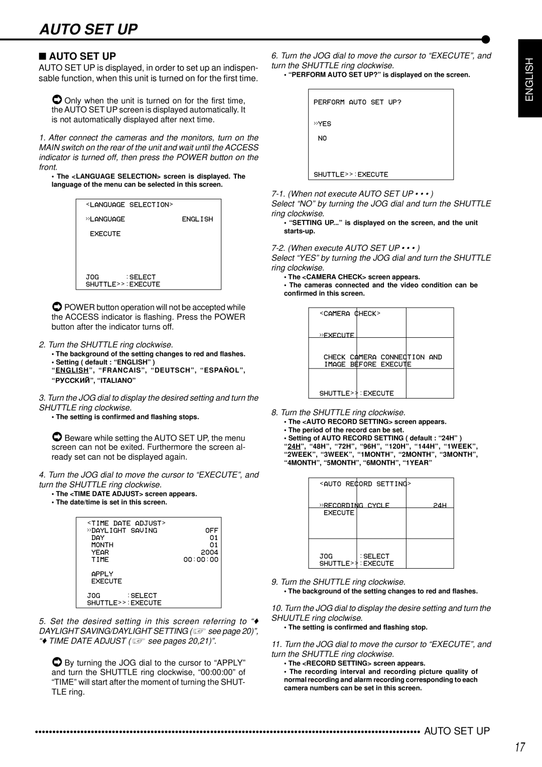 Mitsubishi Electronics DX-TL950E operation manual Auto SET UP, Turn the Shuttle ring clockwise 