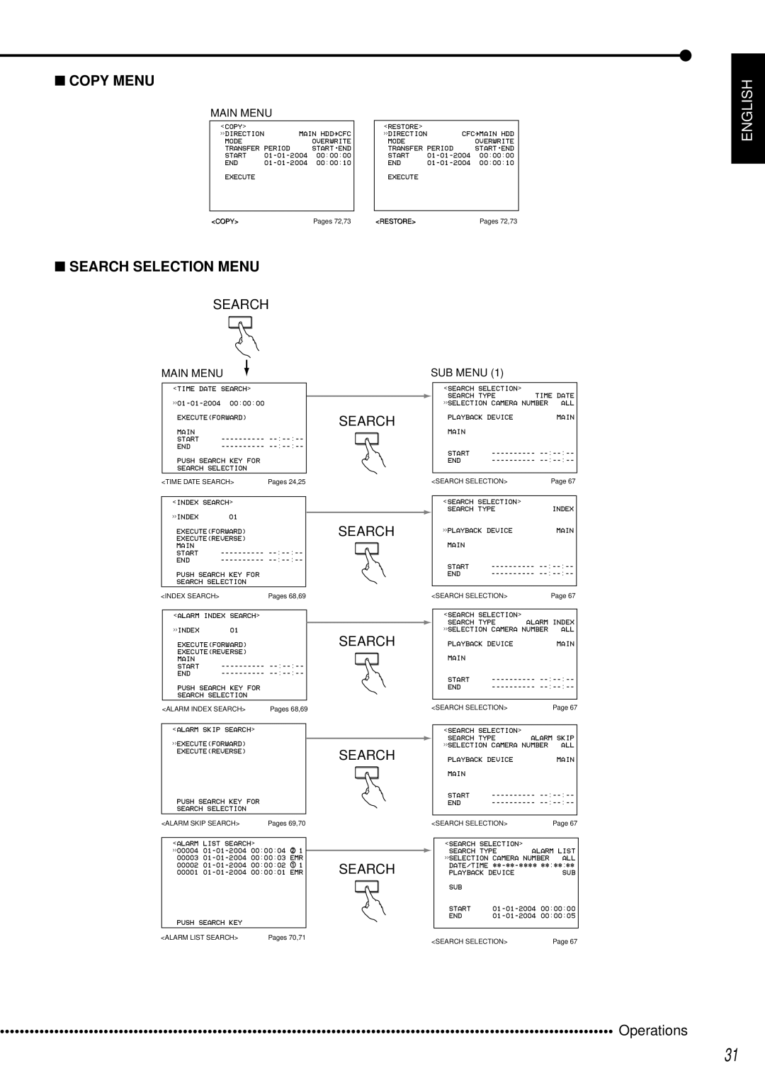 Mitsubishi Electronics DX-TL950E operation manual Copy Menu, Search Selection Menu 