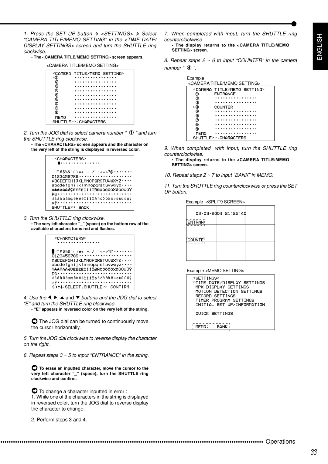 Mitsubishi Electronics DX-TL950E operation manual Repeat steps 2 ~ 6 to input Counter in the camera number 