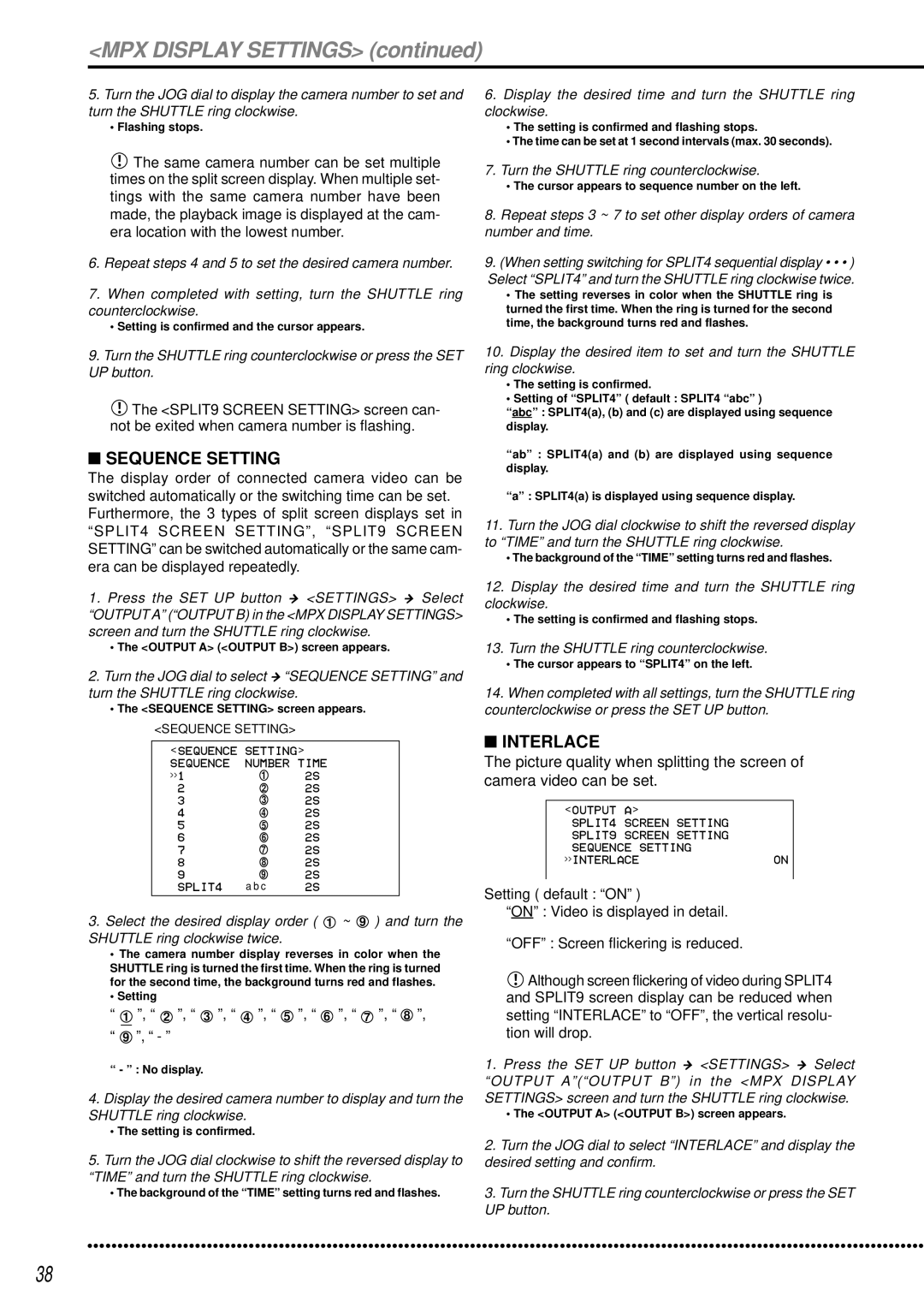 Mitsubishi Electronics DX-TL950E operation manual Sequence Setting, Interlace, 3 , 4 , 5 , 6 , 7 