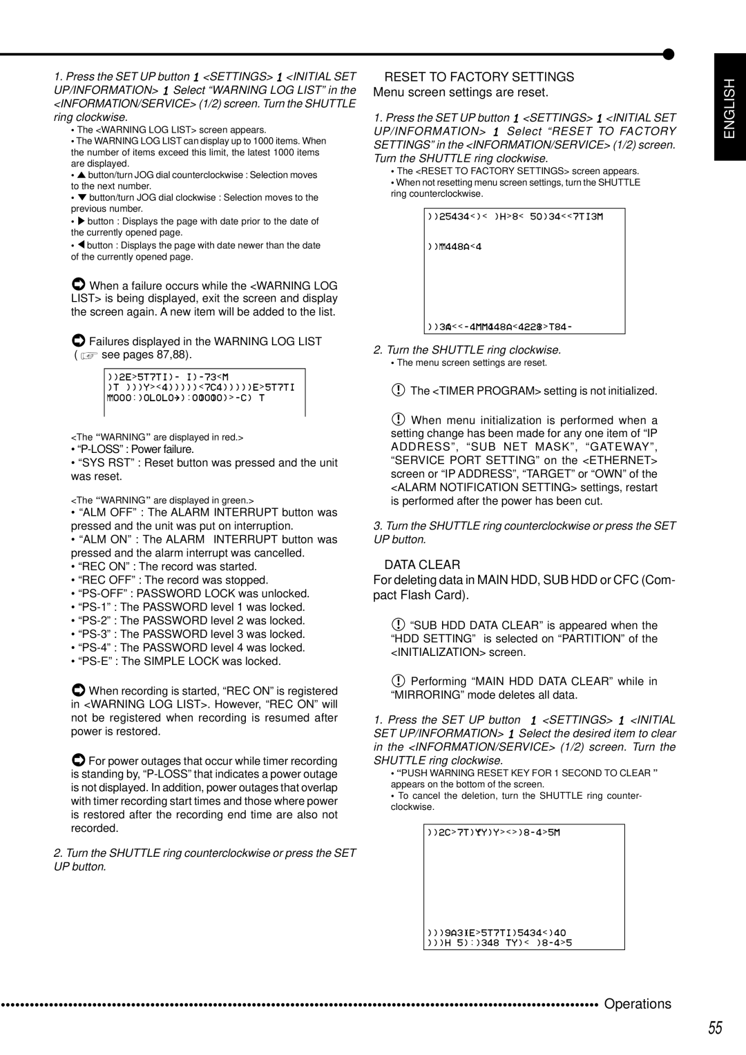 Mitsubishi Electronics DX-TL950E operation manual Reset to Factory Settings Menu screen settings are reset, Data Clear 