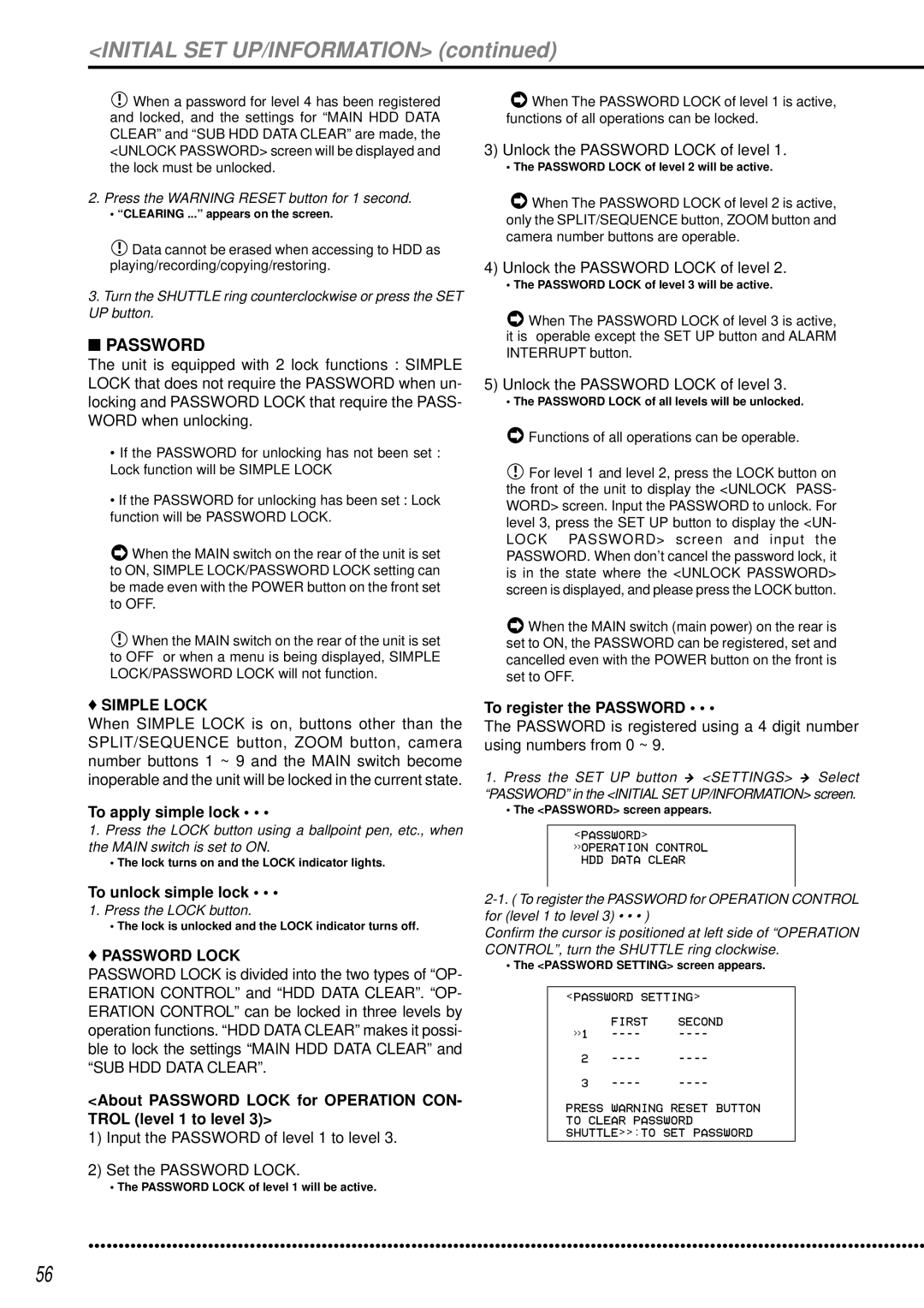 Mitsubishi Electronics DX-TL950E operation manual Simple Lock, Password Lock 