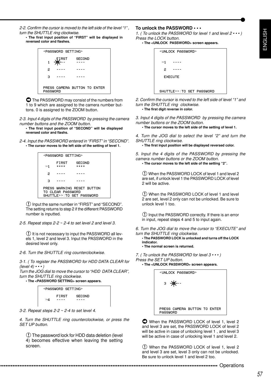 Mitsubishi Electronics DX-TL950E operation manual To unlock the Password, Input the Password entered in First in Second 