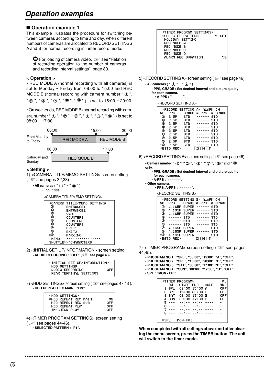 Mitsubishi Electronics DX-TL950E operation manual Operation examples, Setting 