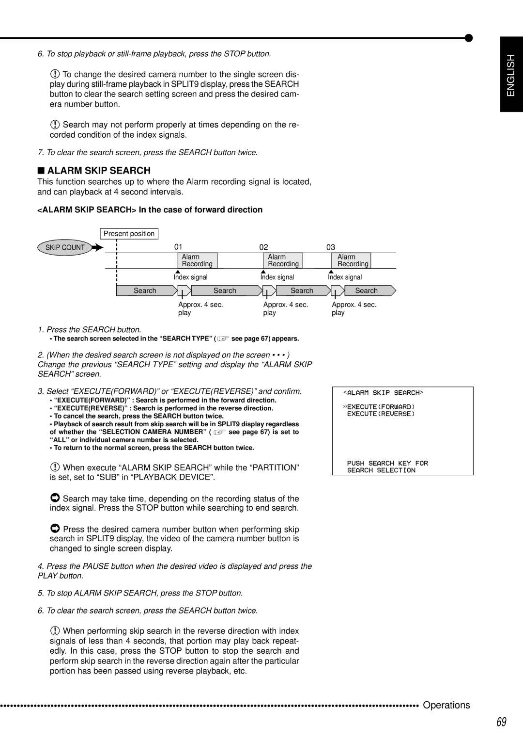 Mitsubishi Electronics DX-TL950E operation manual Alarm Skip Search In the case of forward direction 