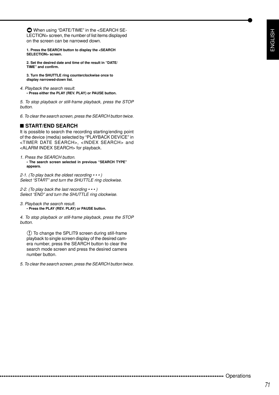 Mitsubishi Electronics DX-TL950E operation manual START/END Search, Press either the Play REV. Play or Pause button 