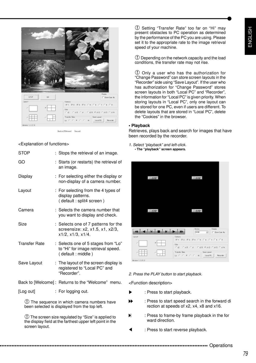 Mitsubishi Electronics DX-TL950E operation manual Stop, Playback 