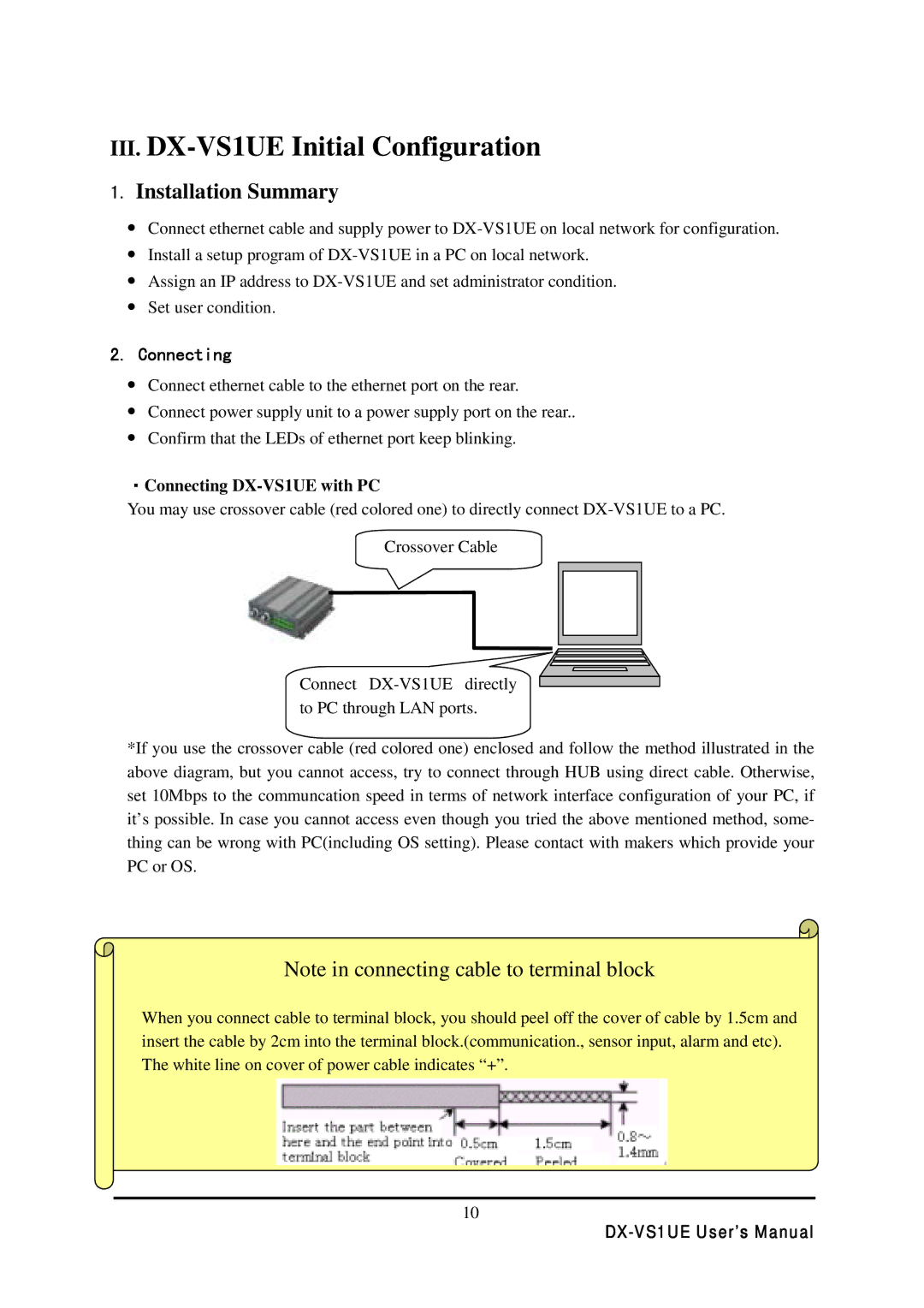 Mitsubishi Electronics user manual Installation Summary, ・Connecting DX-VS1UE with PC 