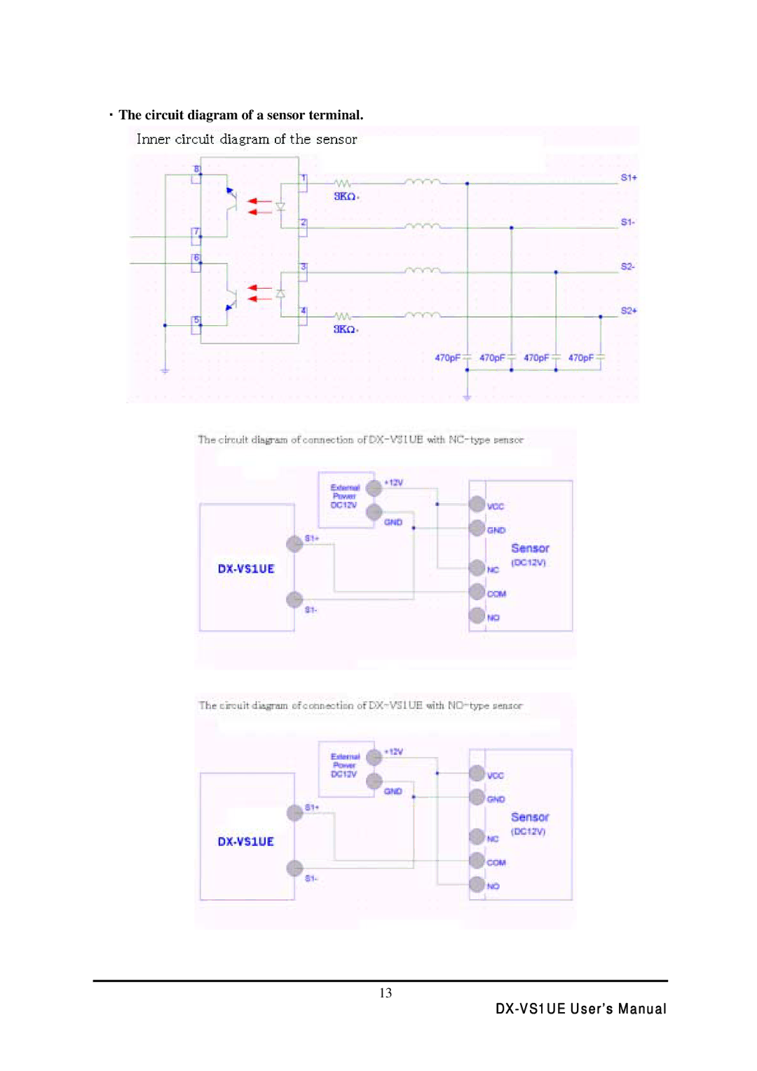 Mitsubishi Electronics DX-VS1 user manual ・The circuit diagram of a sensor terminal 