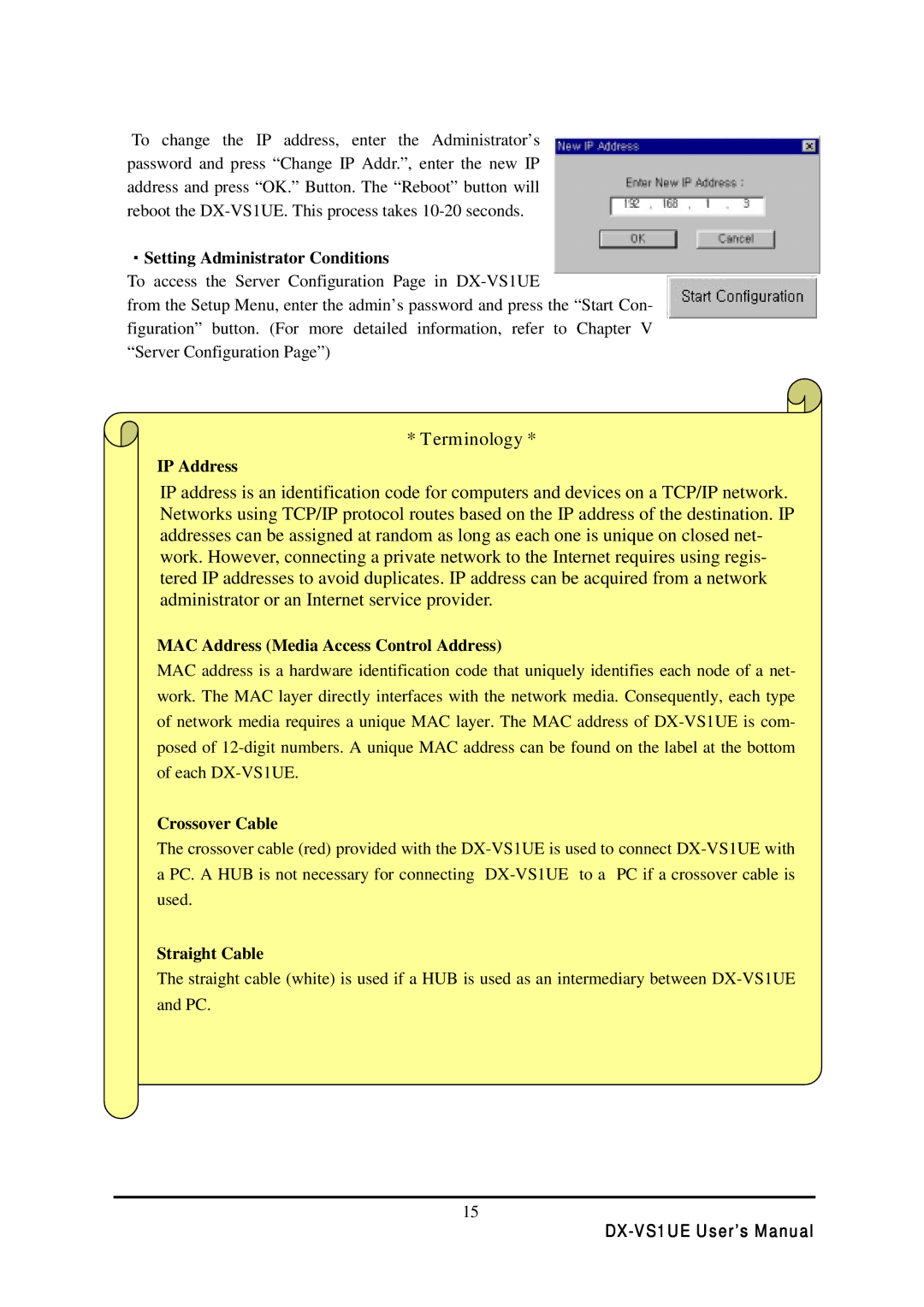 Mitsubishi Electronics DX-VS1 ・Setting Administrator Conditions, IP Address, MAC Address Media Access Control Address 