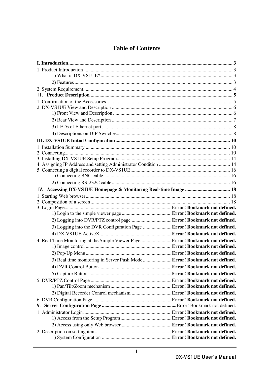 Mitsubishi Electronics DX-VS1 user manual Table of Contents 