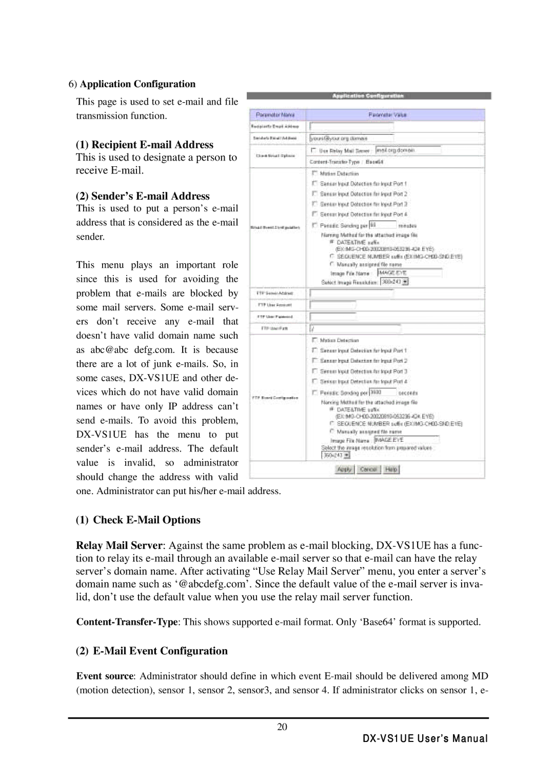 Mitsubishi Electronics DX-VS1 user manual Check E-Mail Options, Mail Event Configuration, Application Configuration 