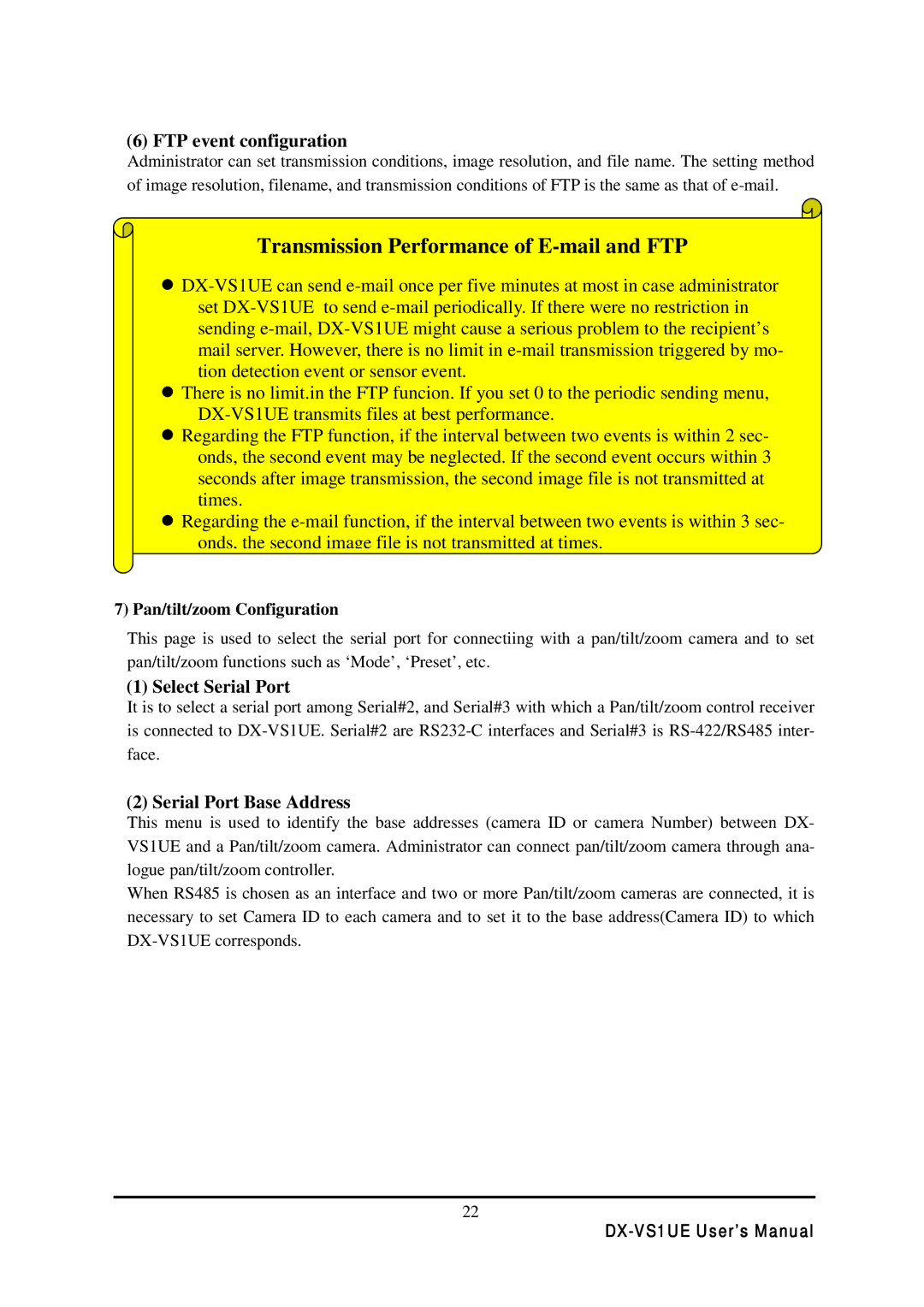 Mitsubishi Electronics DX-VS1 Transmission Performance of E-mail and FTP, FTP event configuration, Select Serial Port 