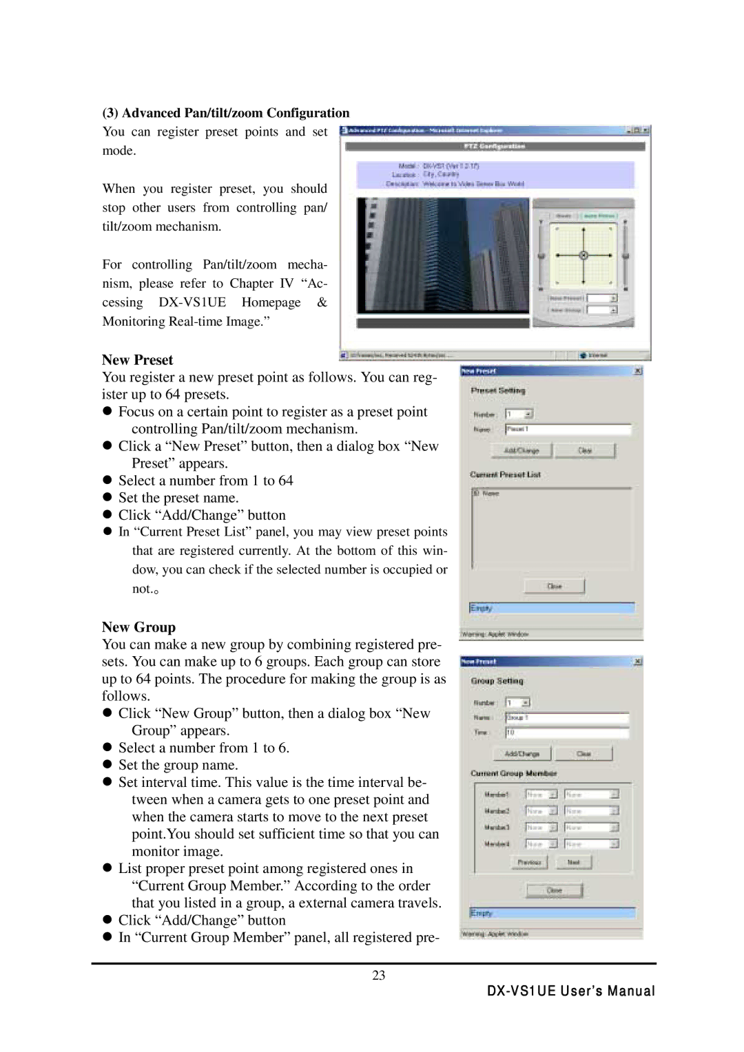 Mitsubishi Electronics DX-VS1 user manual New Preset, New Group 