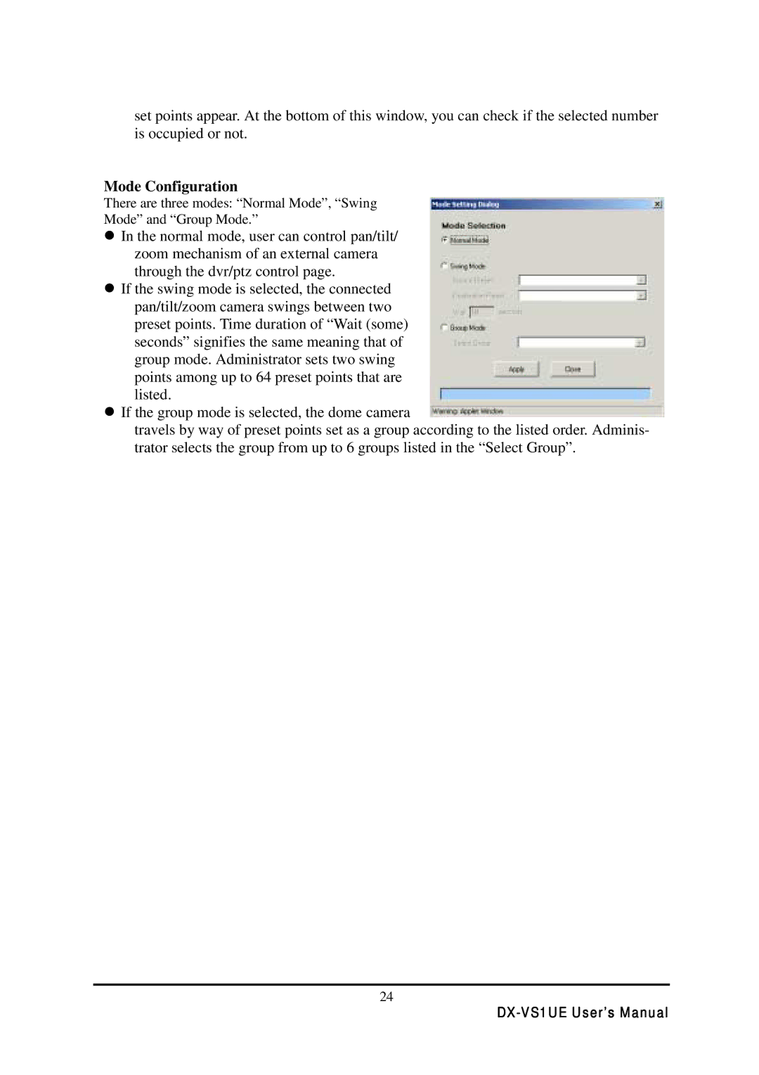 Mitsubishi Electronics DX-VS1 user manual Mode Configuration 