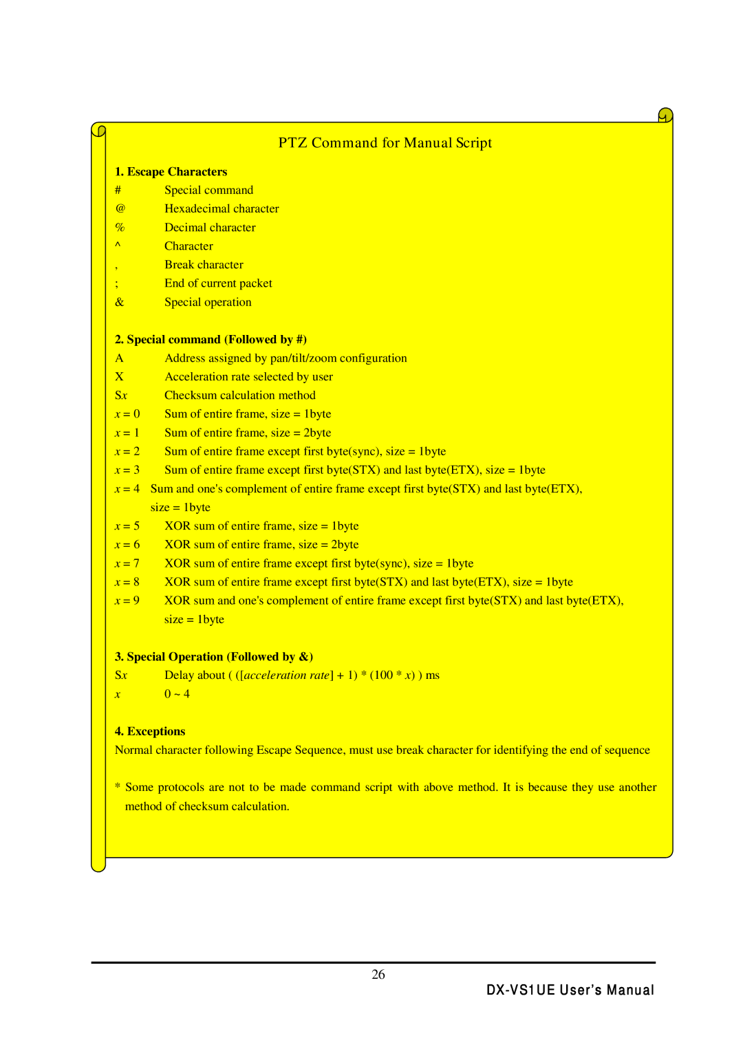 Mitsubishi Electronics DX-VS1 user manual PTZ Command for Manual Script 