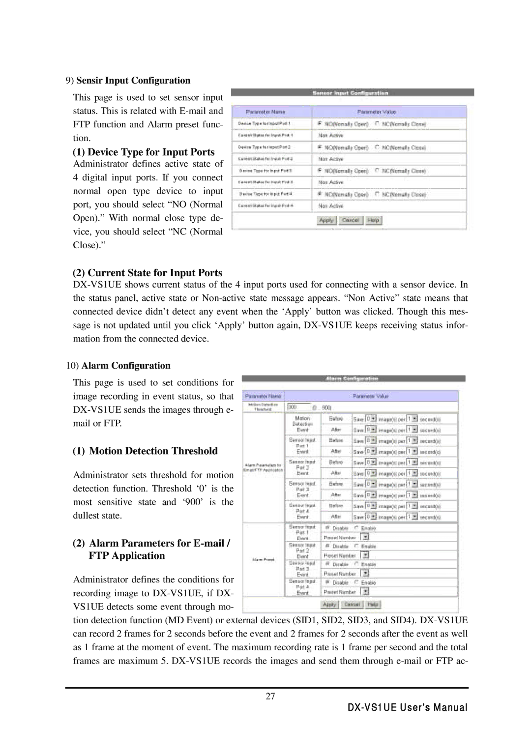 Mitsubishi Electronics DX-VS1 Device Type for Input Ports, Current State for Input Ports, Motion Detection Threshold 