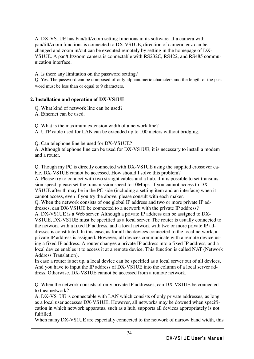 Mitsubishi Electronics user manual Installation and operation of DX-VS1UE 