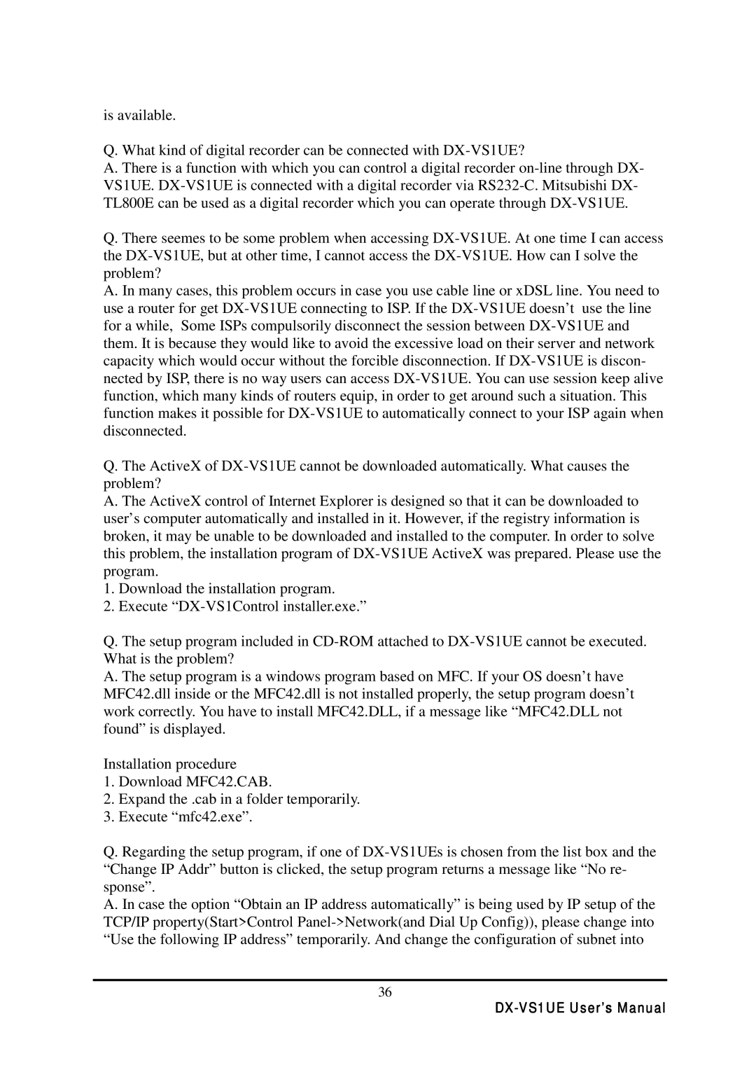 Mitsubishi Electronics user manual DX-VS1UE User’s Manual 