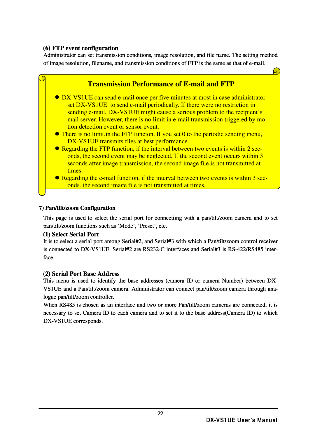 Mitsubishi Electronics DX-VS1 Transmission Performance of E-mail and FTP, FTP event configuration, Select Serial Port 