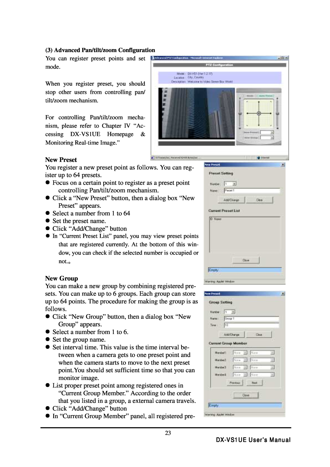 Mitsubishi Electronics DX-VS1 user manual New Preset, New Group 