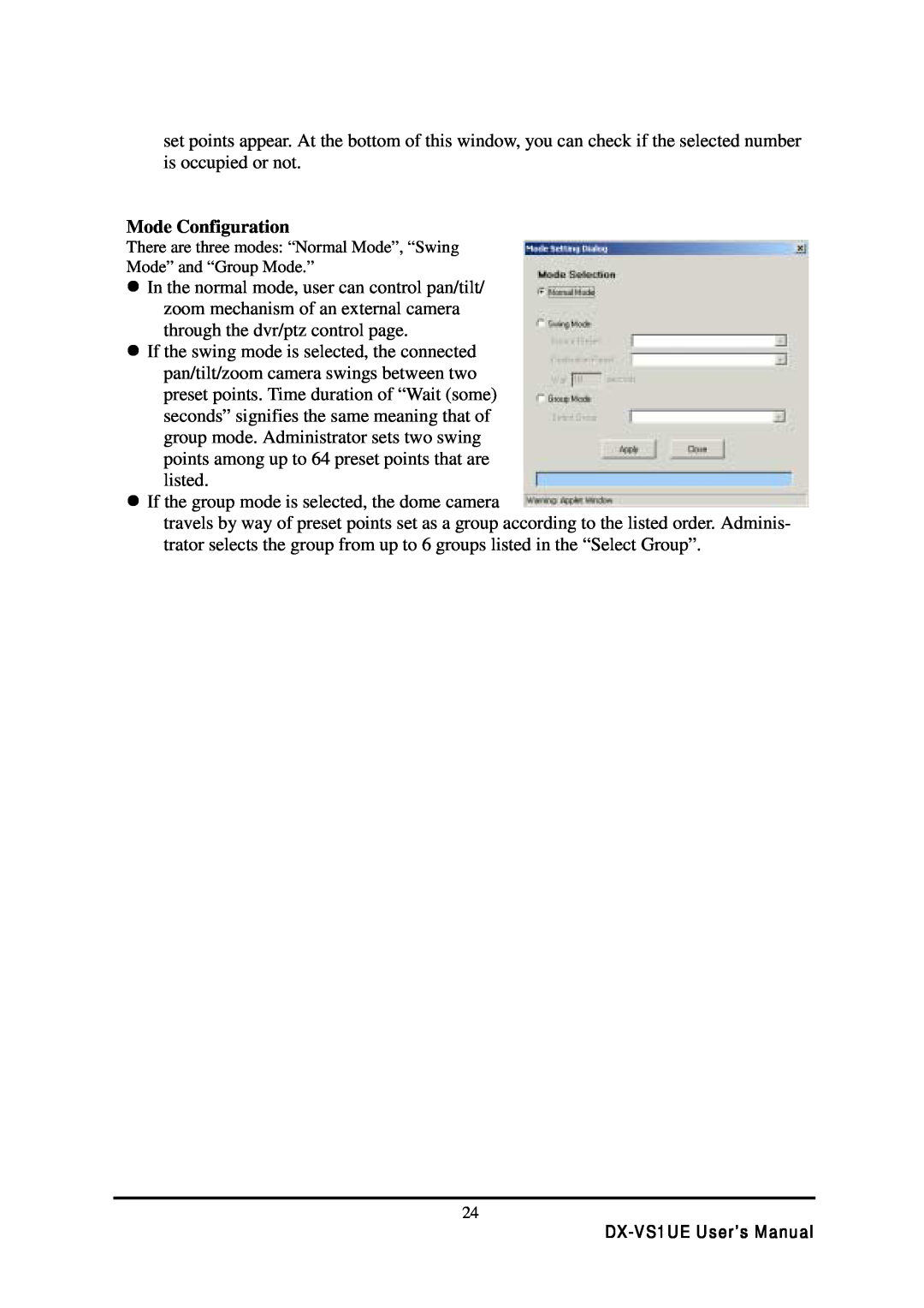 Mitsubishi Electronics DX-VS1 user manual Mode Configuration 