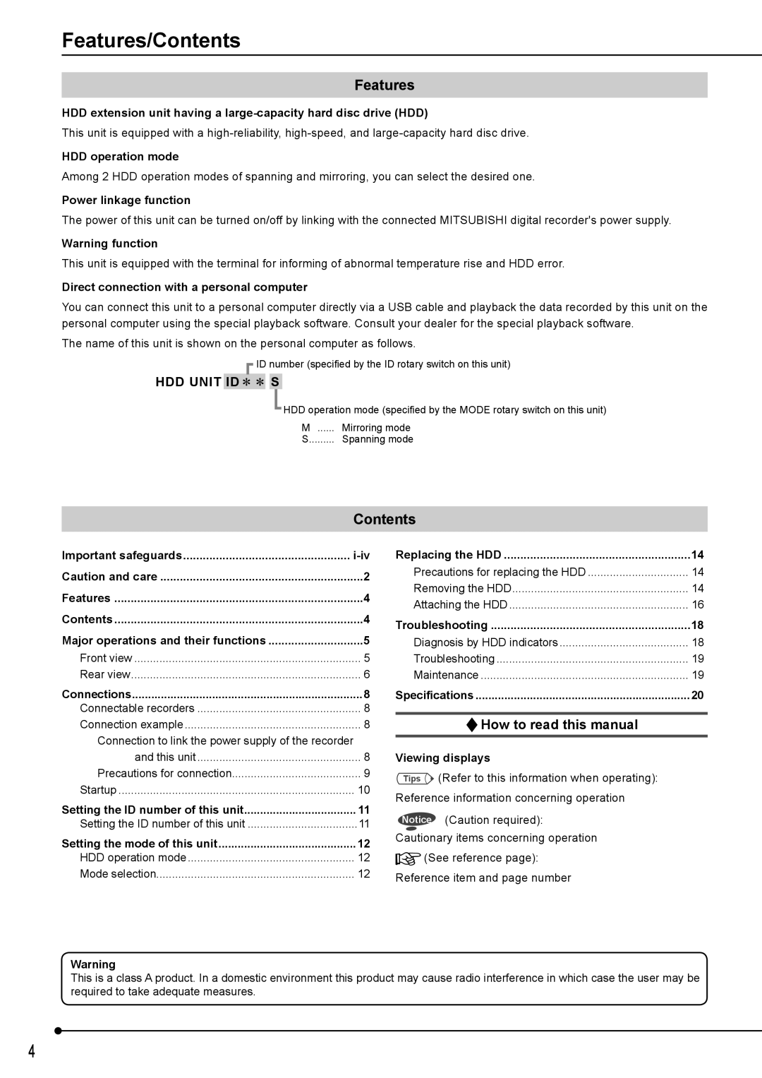 Mitsubishi Electronics DX-ZD6UE operation manual Features/Contents 