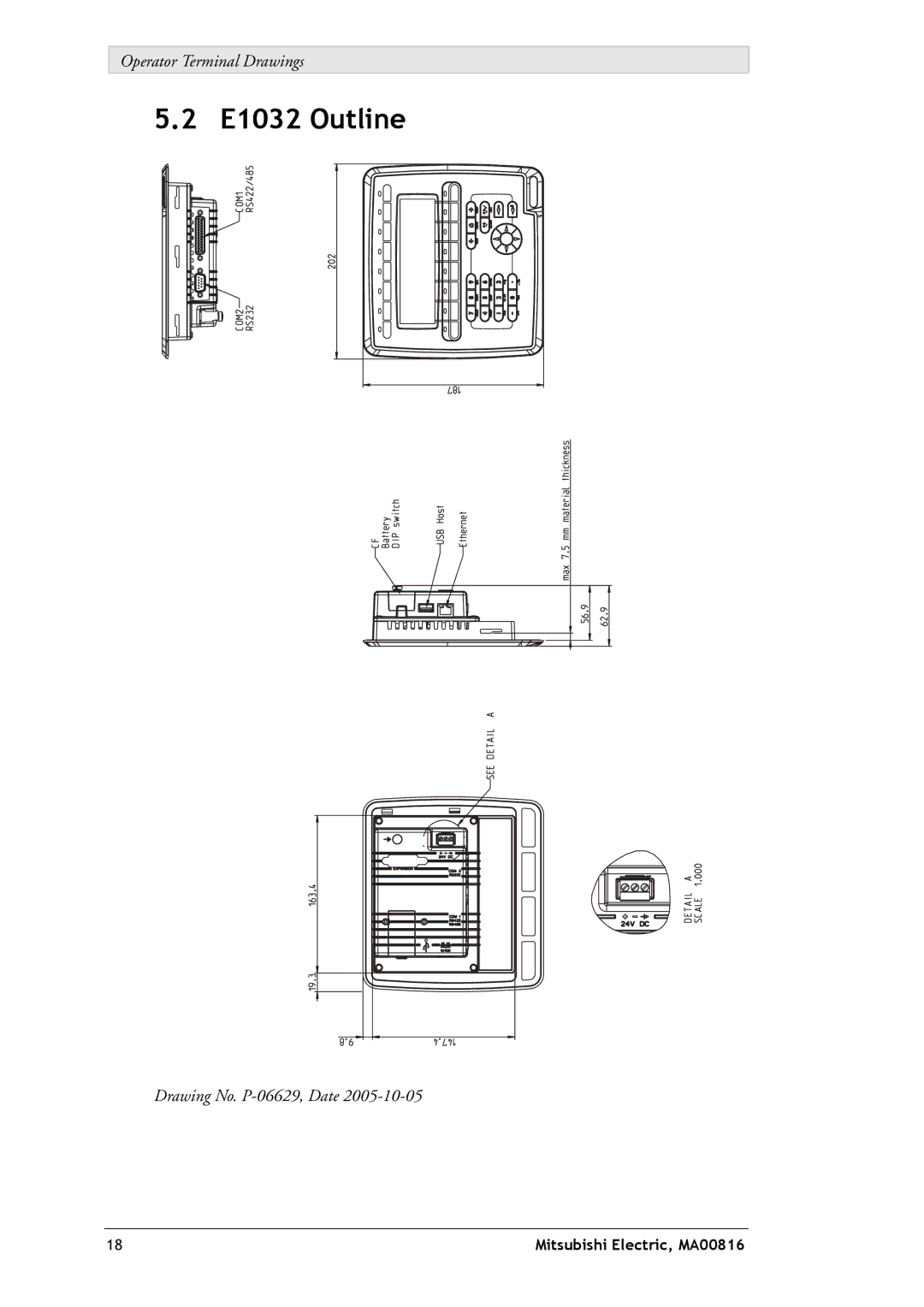 Mitsubishi Electronics installation manual E1032 Outline 