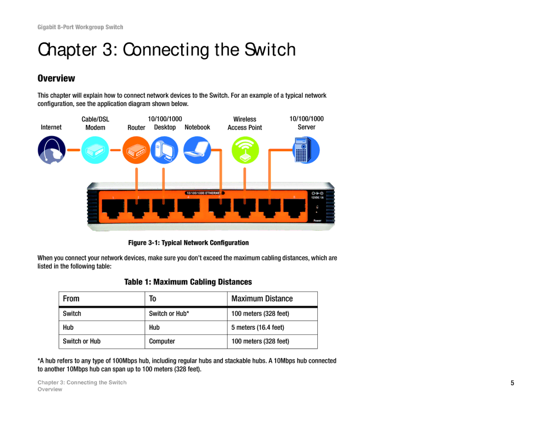 Mitsubishi Electronics EG008W manual Connecting the Switch, Maximum Cabling Distances From Maximum Distance 