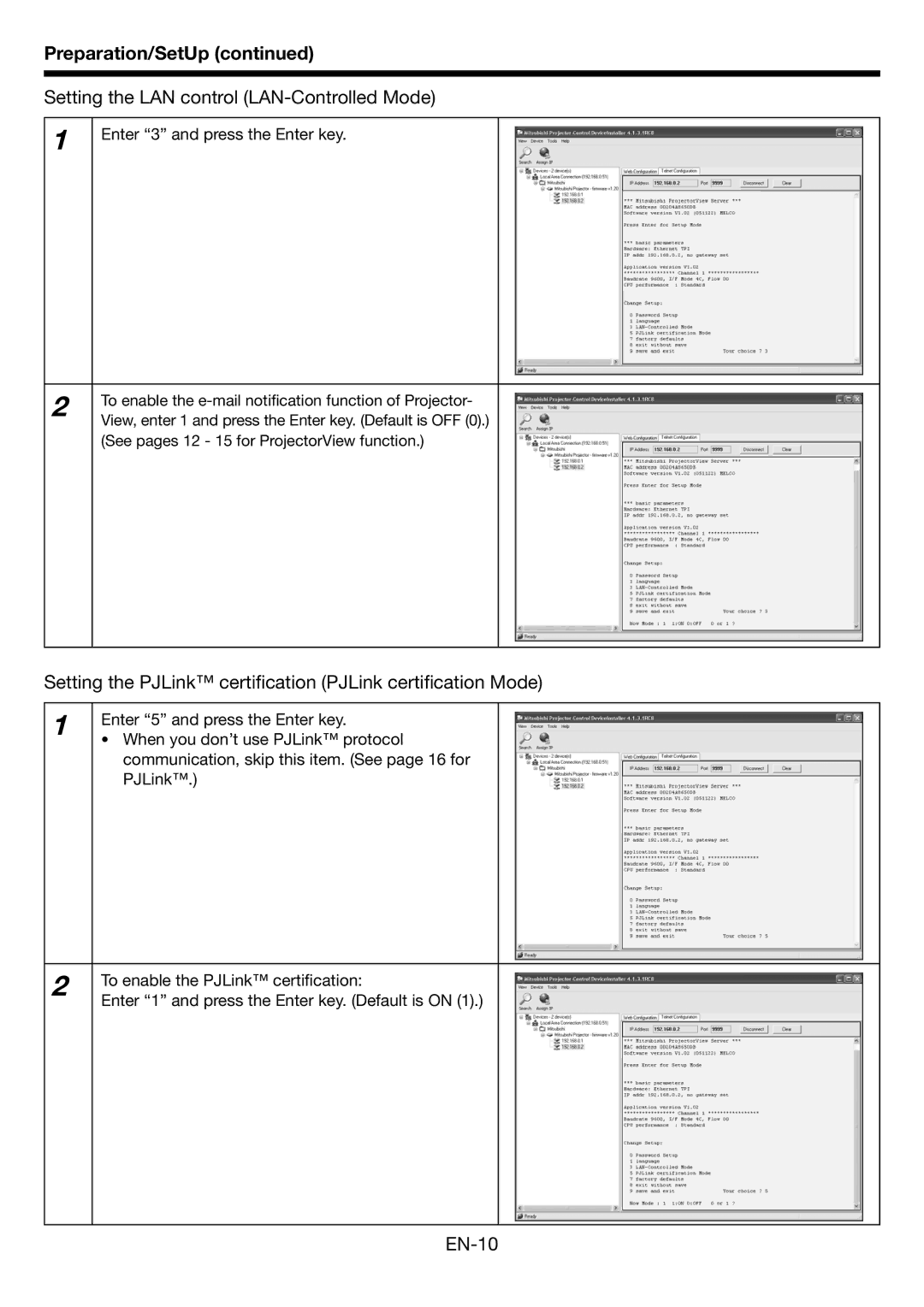 Mitsubishi Electronics user manual Setting the LAN control LAN-Controlled Mode, EN-10 