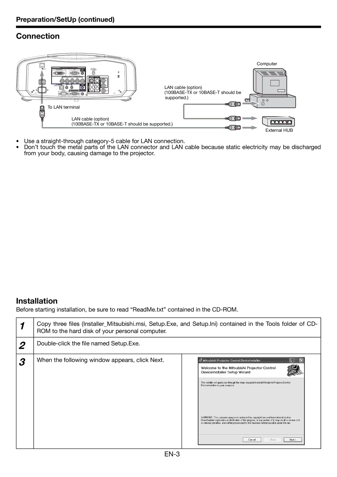 Mitsubishi Electronics EN-1 user manual Connection, Installation, Preparation/SetUp, EN-3 