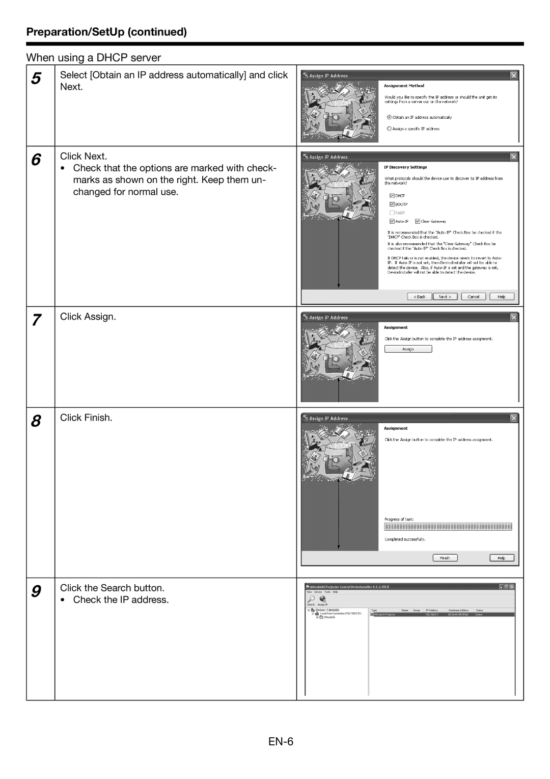 Mitsubishi Electronics EN-1 user manual When using a Dhcp server, EN-6 