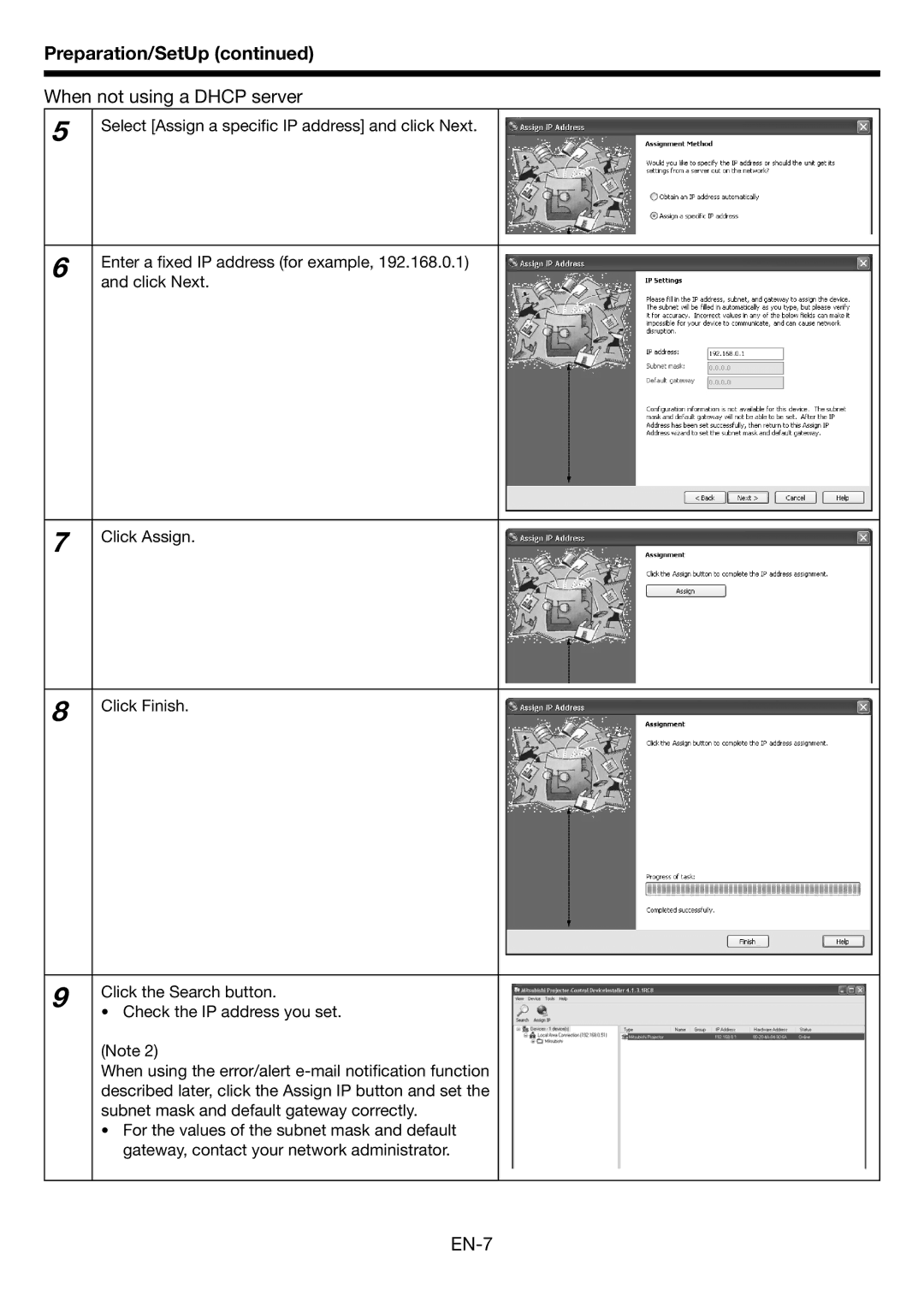 Mitsubishi Electronics EN-1 user manual When not using a Dhcp server, EN-7 