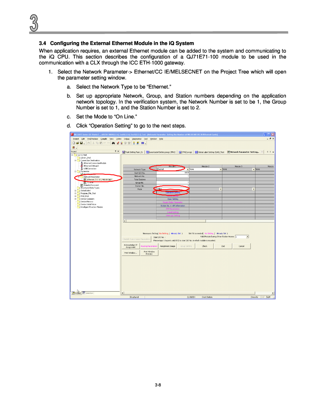 Mitsubishi Electronics ETH-1000 manual Configuring the External Ethernet Module in the iQ System 