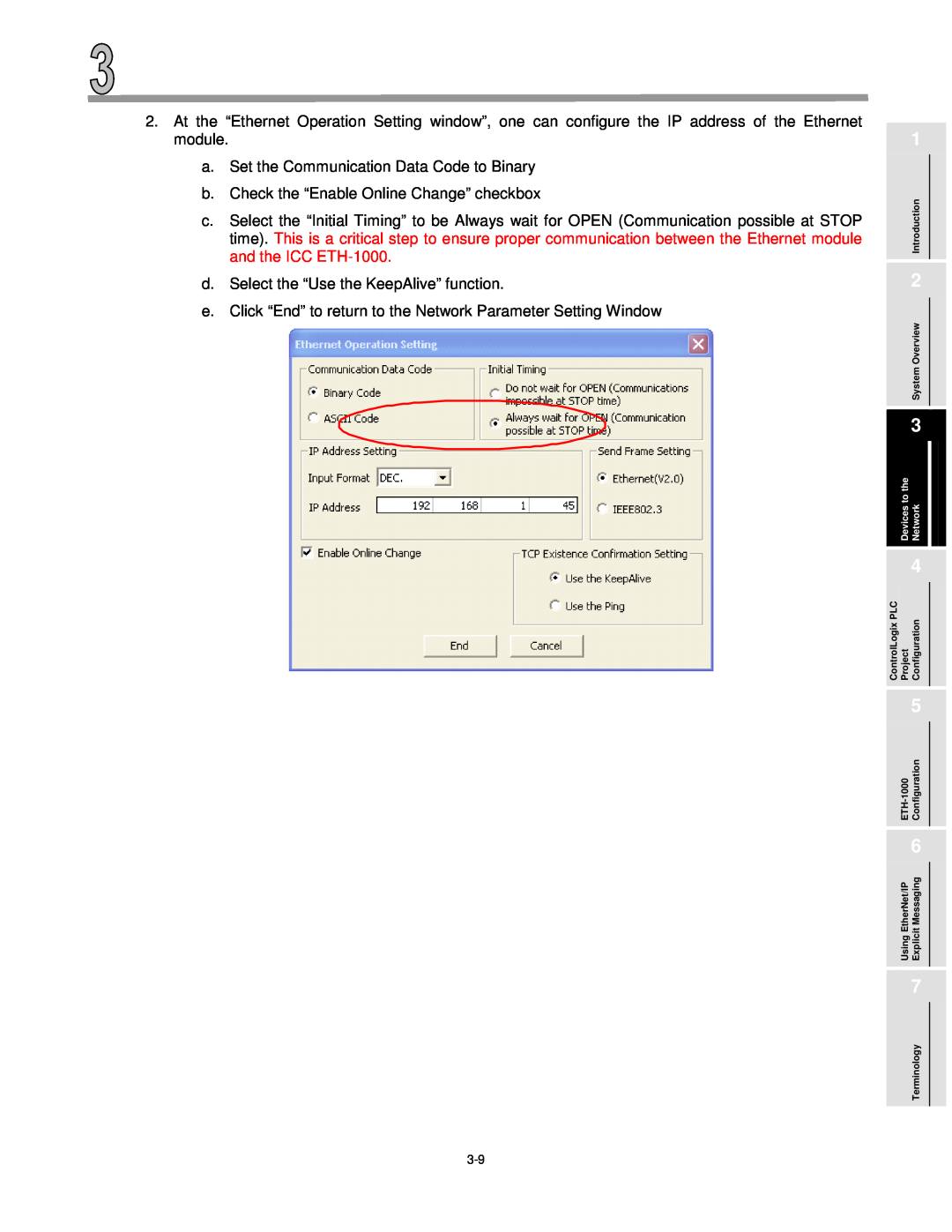 Mitsubishi Electronics ETH-1000 manual a. Set the Communication Data Code to Binary 