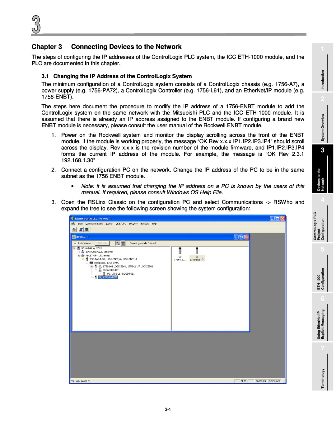 Mitsubishi Electronics ETH-1000 Connecting Devices to the Network, Changing the IP Address of the ControlLogix System 