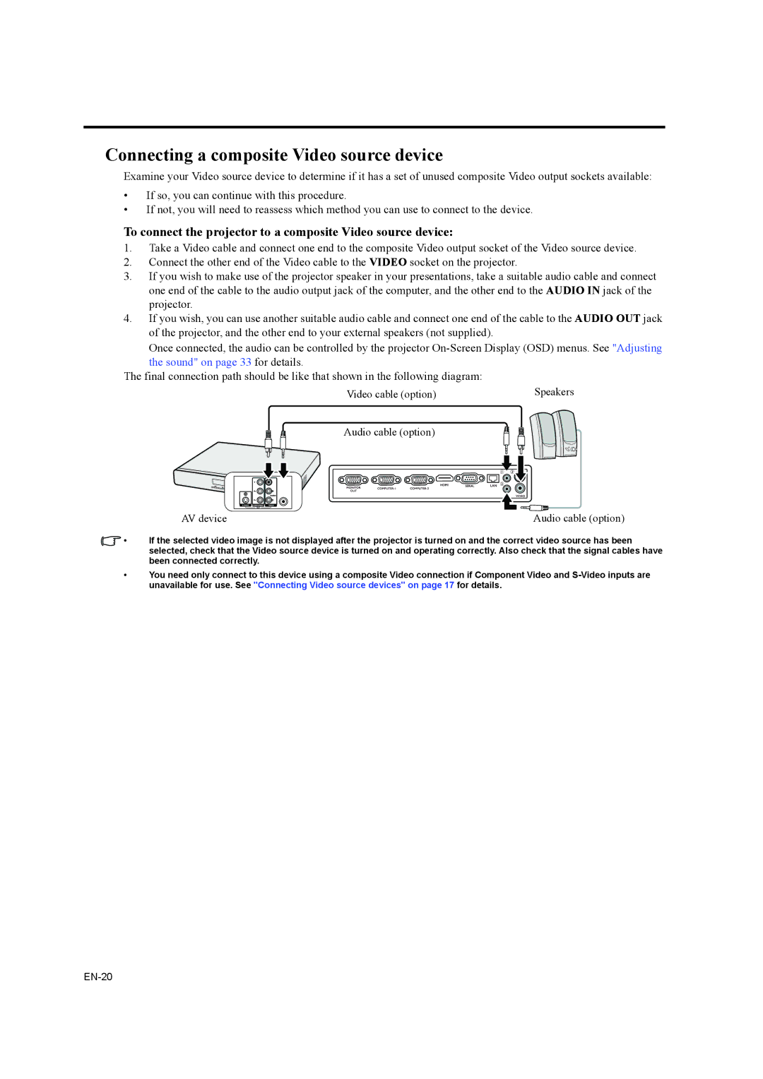 Mitsubishi Electronics EW270U user manual Connecting a composite Video source device 