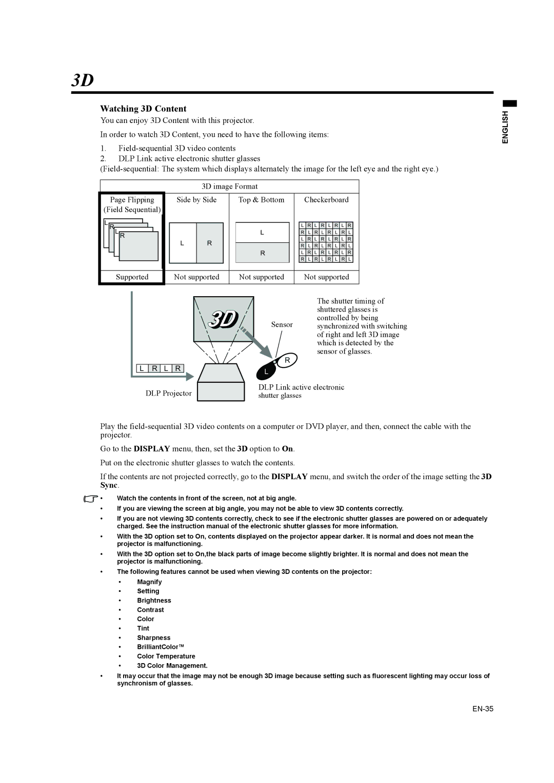 Mitsubishi Electronics EW270U user manual Watching 3D Content, L R 