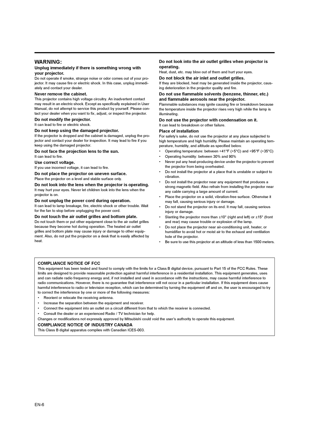 Mitsubishi Electronics EW270U user manual Compliance Notice of Industry Canada 