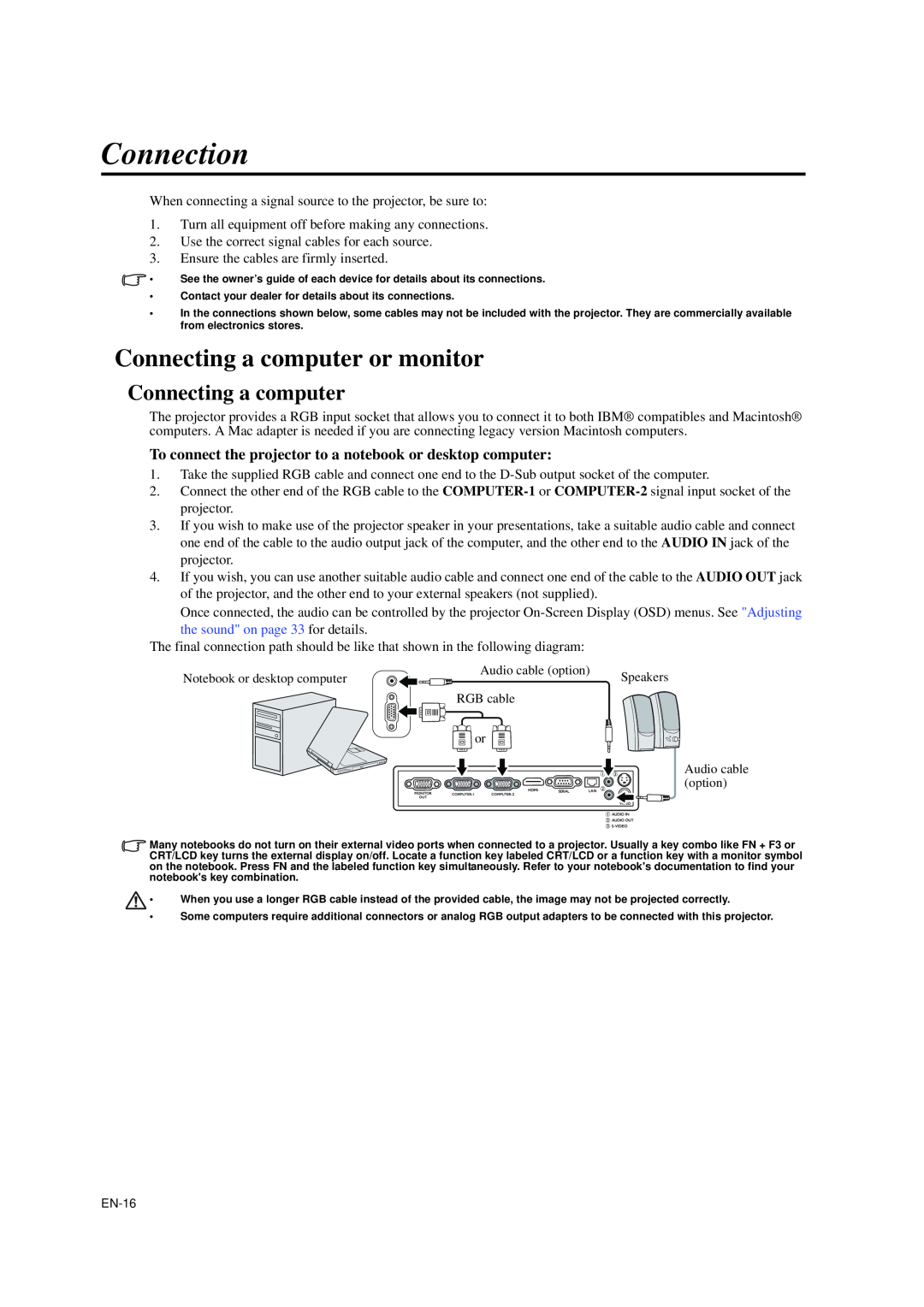 Mitsubishi Electronics EW270U user manual Connection, Connecting a computer or monitor 