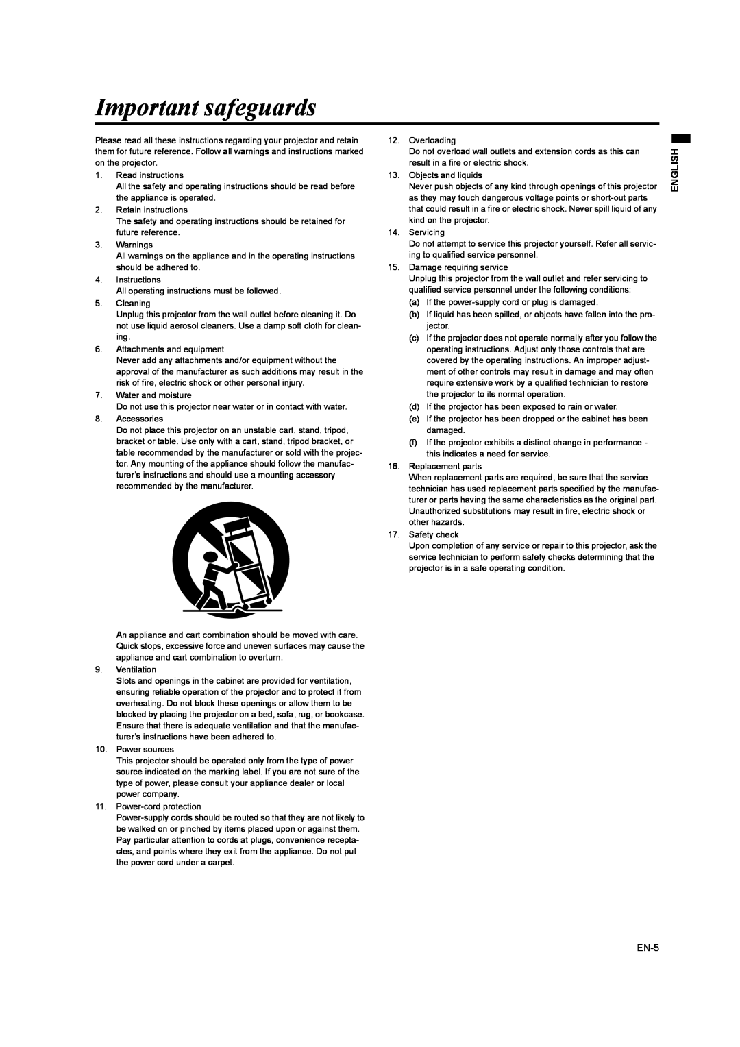 Mitsubishi Electronics EW270U user manual Important safeguards, EN-5 