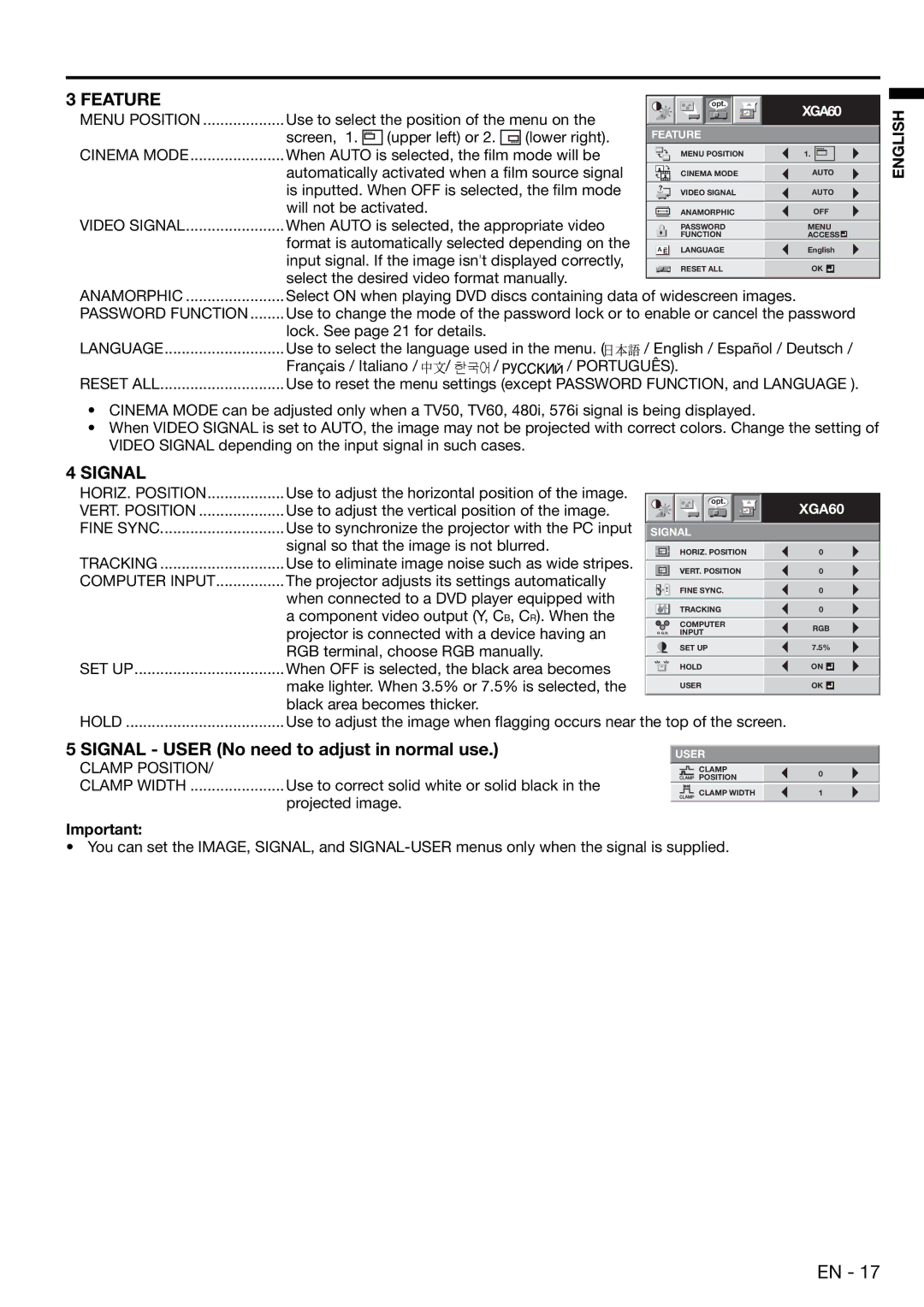 Mitsubishi Electronics ES100, EX100 user manual Signal User No need to adjust in normal use 