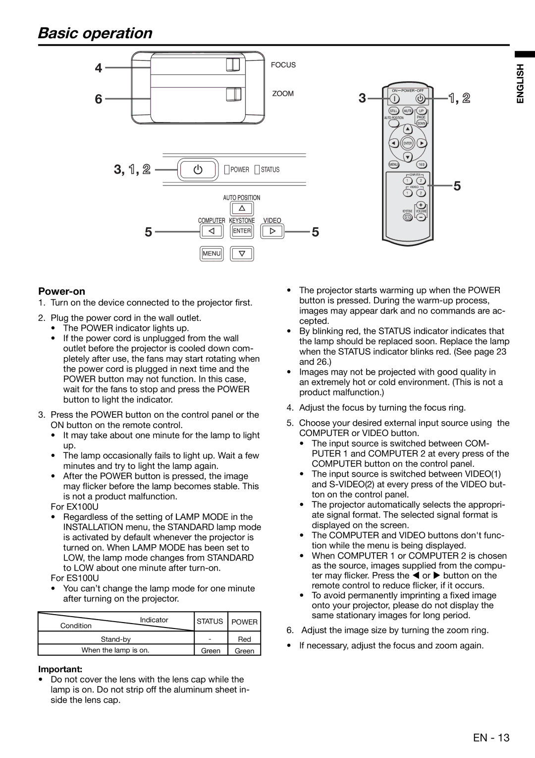 Mitsubishi Electronics EX100U user manual Basic operation, Power-on 