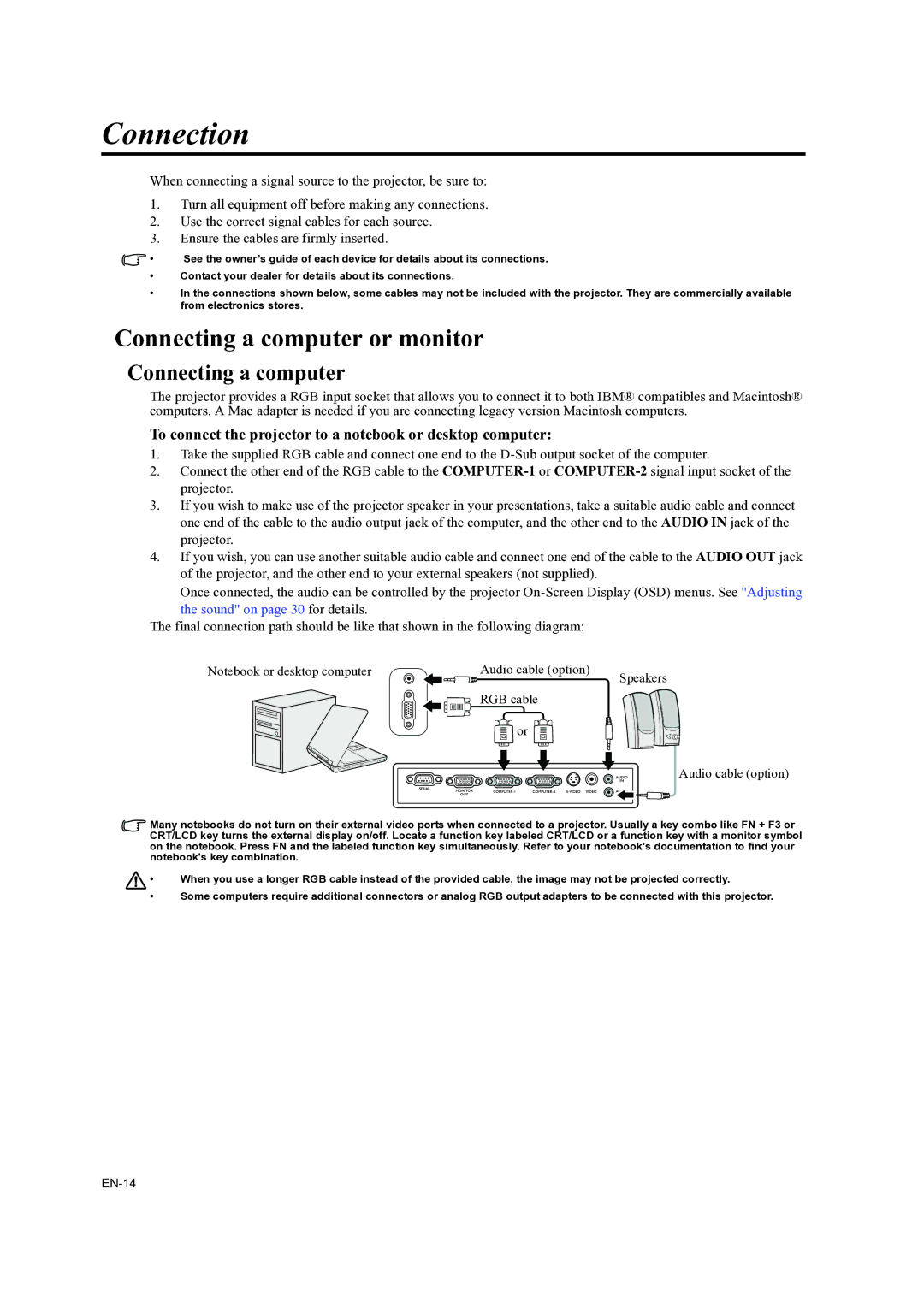 Mitsubishi Electronics EX200U, ES200U user manual Connection, Connecting a computer or monitor 