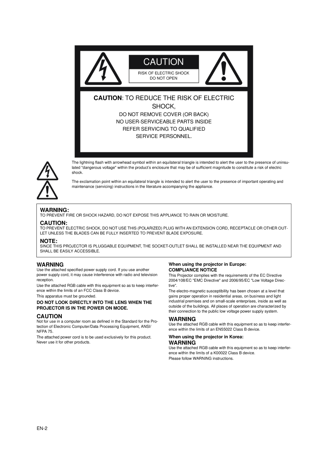 Mitsubishi Electronics EX200U, ES200U user manual Shock 