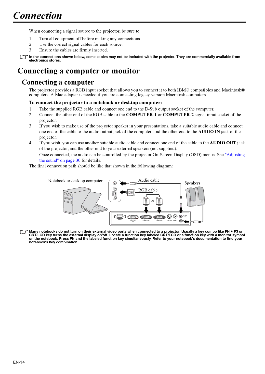 Mitsubishi Electronics EX200U user manual Connection, Connecting a computer or monitor 